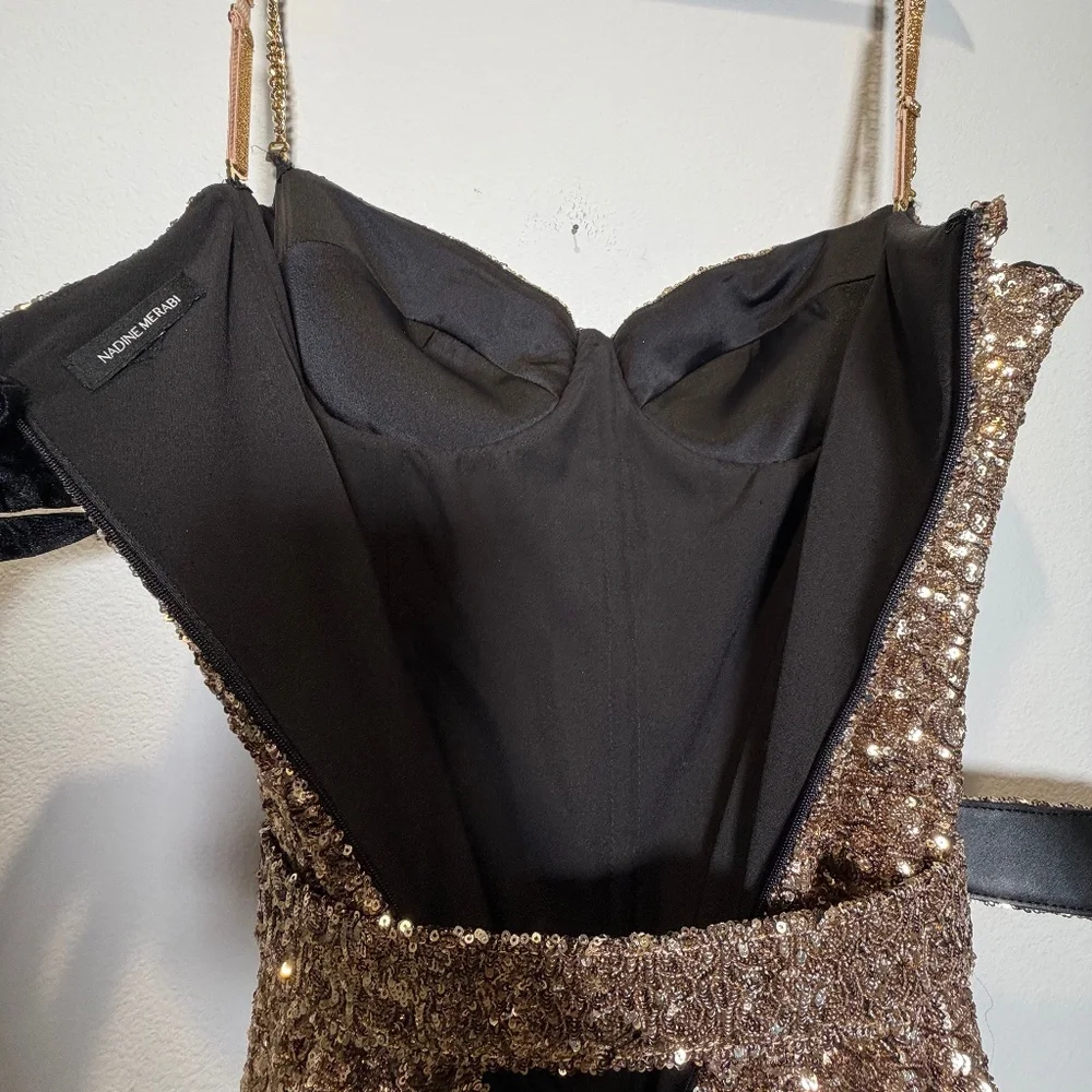 NEW Nadine Merabi LUCINDA GOLD JUMPSUIT Sz:XL Original Price $545 - Picture 7 of 11